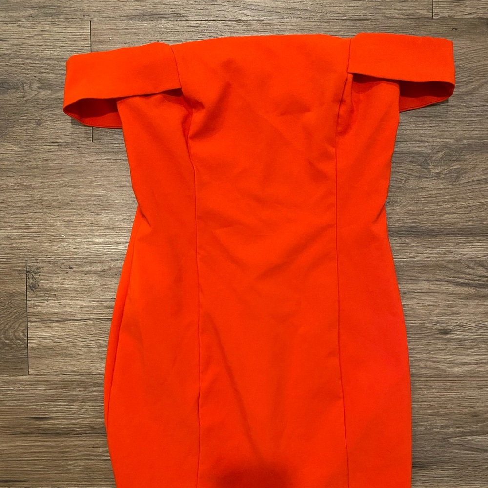 strapless bodicon bright orange dress